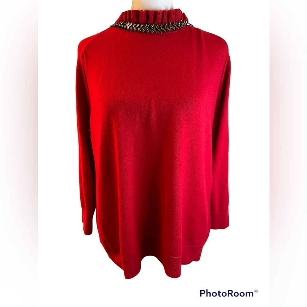 Talbots red sweater with embellishment around neck size L